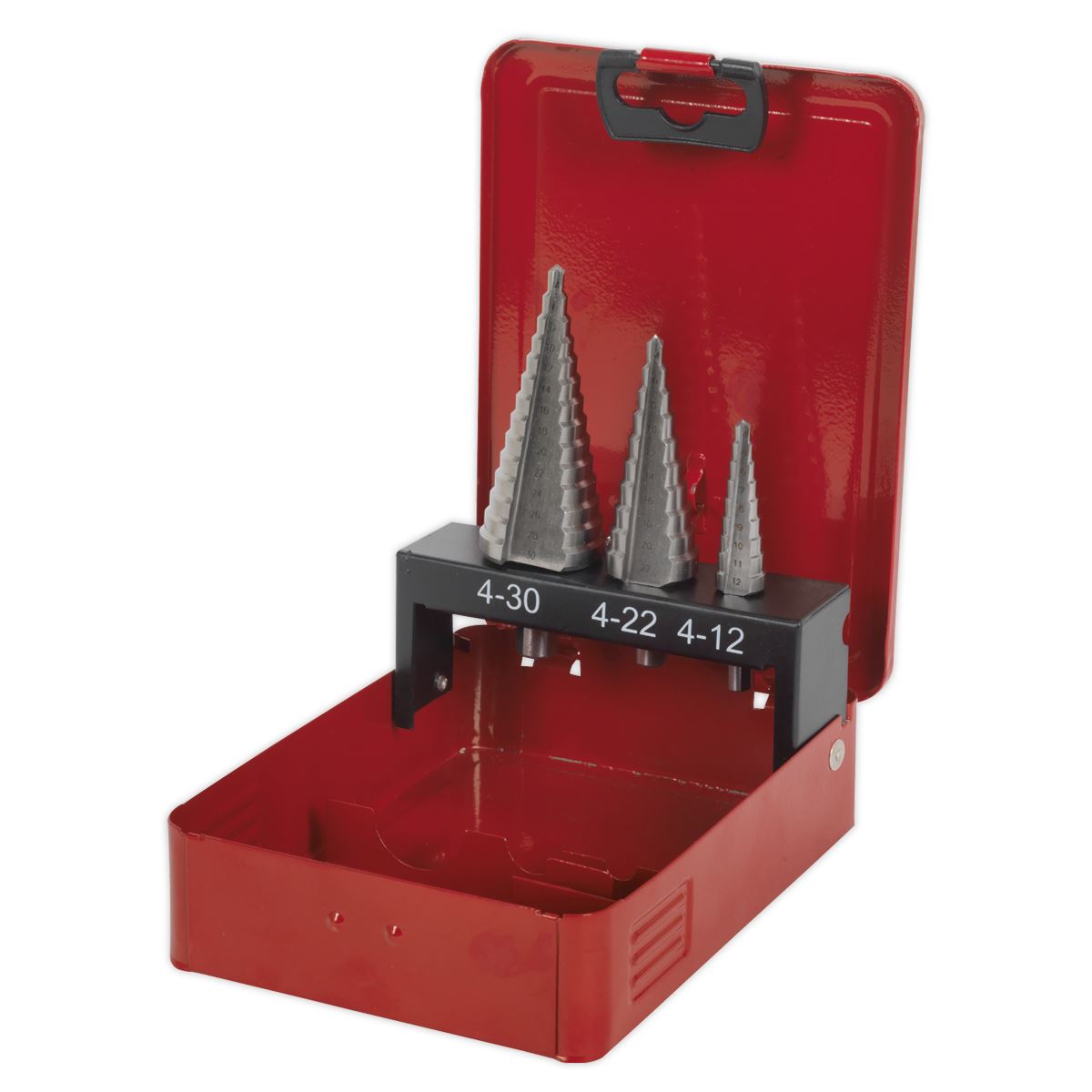 Sealey AK4733 HSS M2 Step Drill Bit Set 3pc Double Flute Sealey