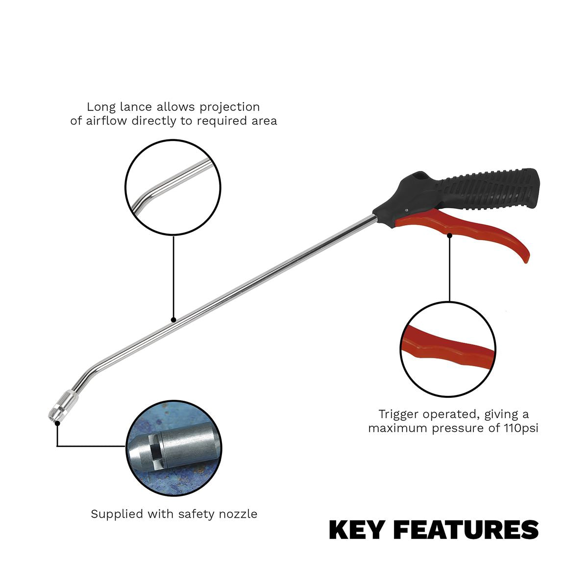 Sealey SA9135 Air Blow Gun 330mm with 1/4"BSP Air Inlet & Safety Nozzle Sealey