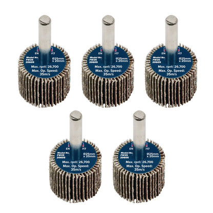 Sealey FW2520605 Abrasive Flap Wheel Ø25 x 20mm Ø6mm Shaft 60Grit - Pack of 5 Sealey