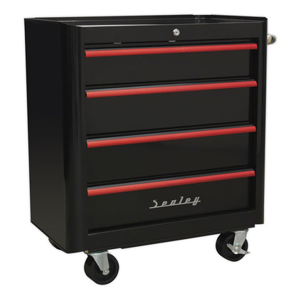 Sealey AP28COMBO2BR Retro Style Topchest Mid-Box Tool Chest & Rollcab Combination 10 Drawer - Black with Red Anodised Drawer Pulls Sealey