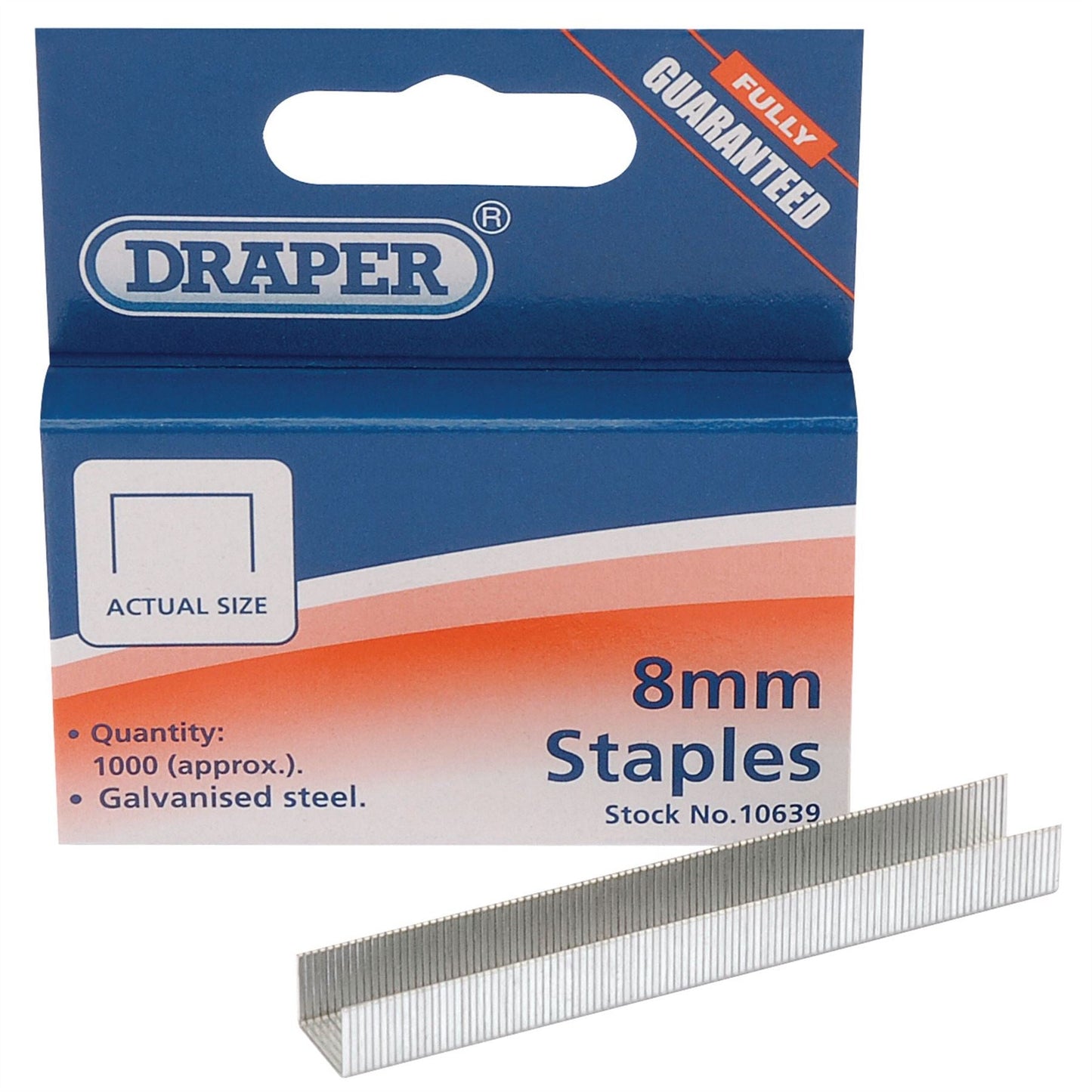 Draper 10639 Steel Staples 8 x 10mm Pack of 1000 Draper