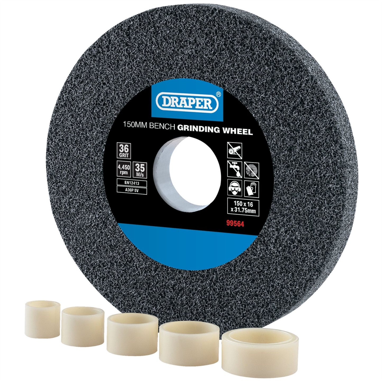 Draper 99564 Aluminium Oxide Bench Grinding Wheel 150 x 16mm 36 Grit Draper