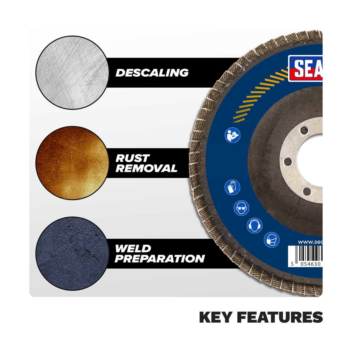 Sealey FD11580E Flap Disc Aluminium Oxide Ø115mm Ø22mm Bore 80Grit Sealey