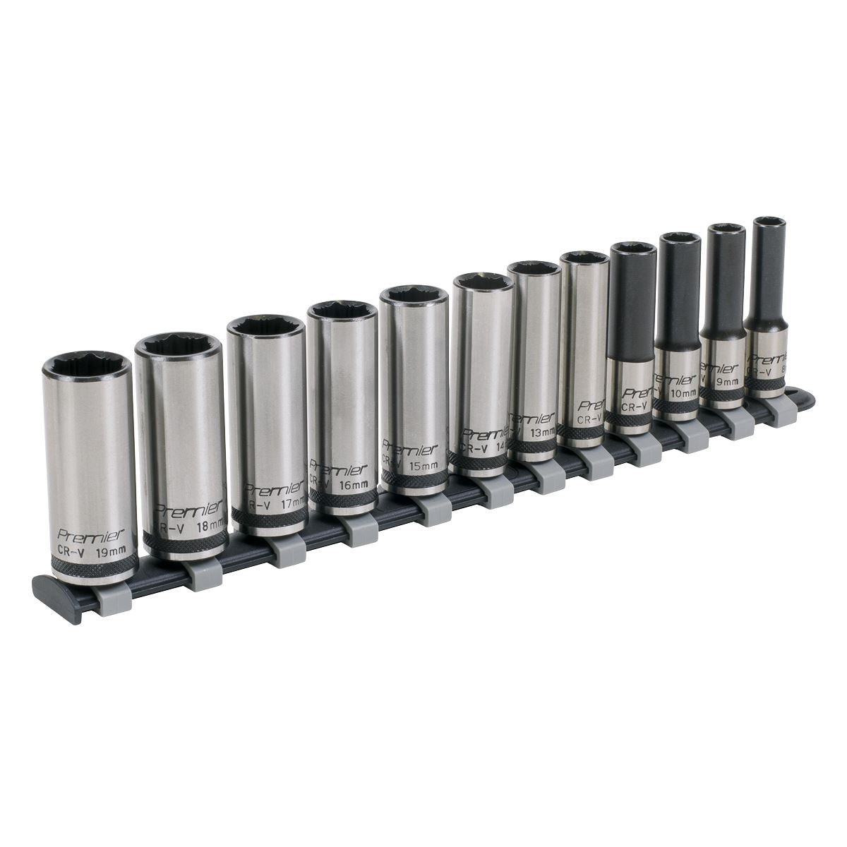 Sealey AK2744B Socket Set 12pc 3/8"Sq Drive Deep Lock-On™ 6pt Metric - Premier Black Sealey