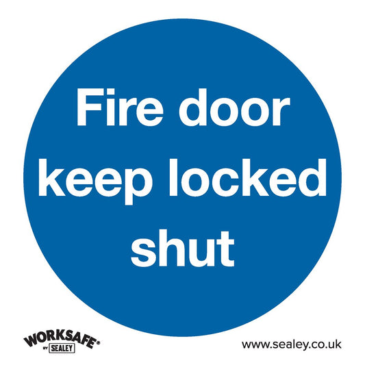 Sealey SS4P10 Mandatory Safety Sign - Fire Door Keep Locked Shut - Rigid Plastic - Pack of 10 Sealey
