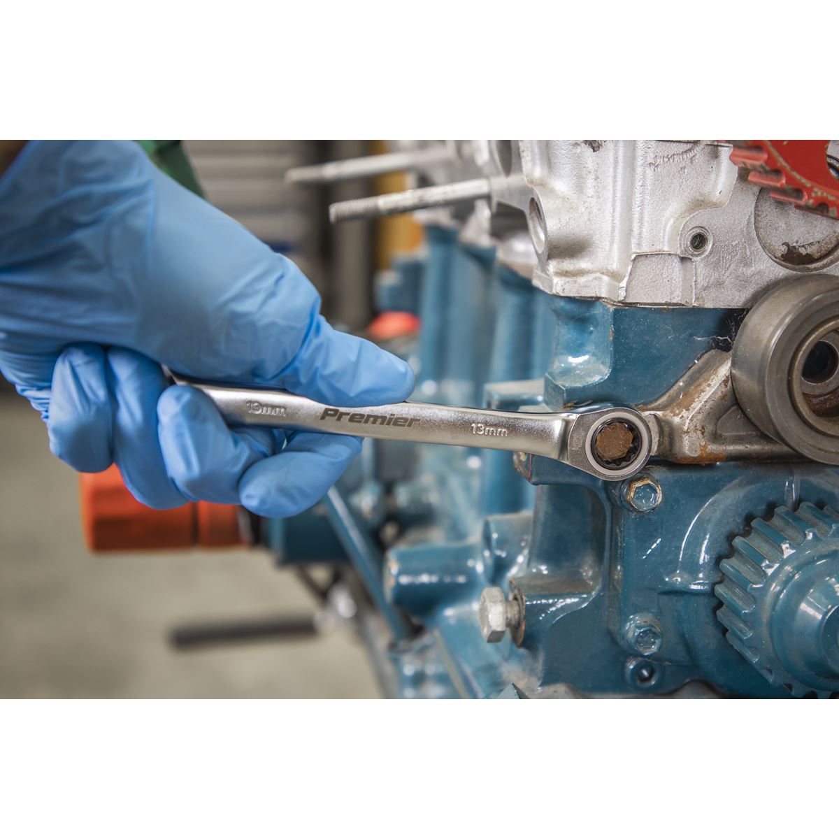 Sealey AK63949 Combination Ratchet Spanner Set 12pc Metric - Premier Platinum Sealey