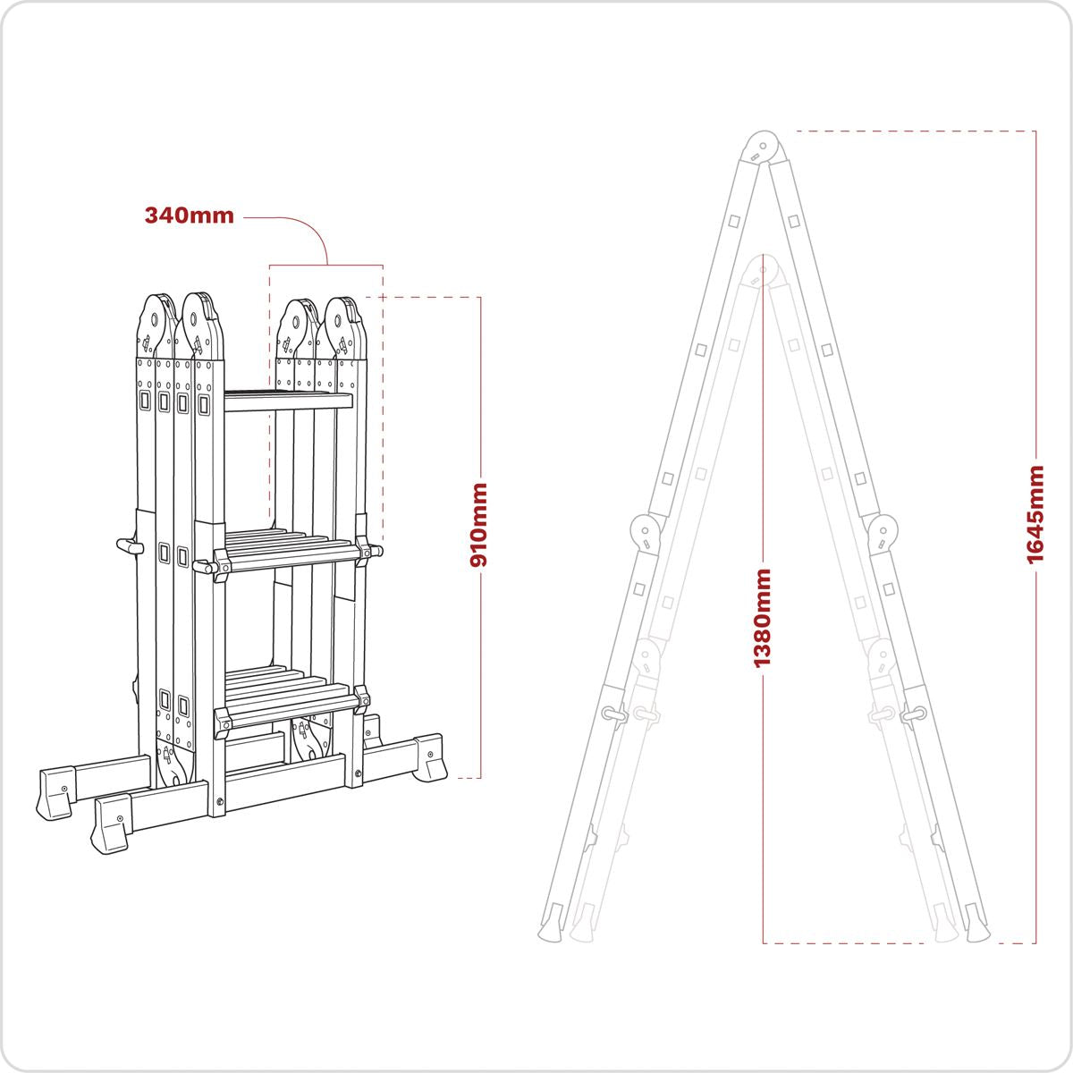 Sealey AFPL2 Aluminium Multipurpose Ladder EN 131 Adjustable Height Sealey