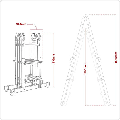 Sealey AFPL2 Aluminium Multipurpose Ladder EN 131 Adjustable Height Sealey