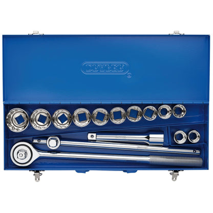 Draper 16440 HI-TORQ® Metric Socket Set in Metal Case 3/4" Sq. Dr. 15 Piece Draper