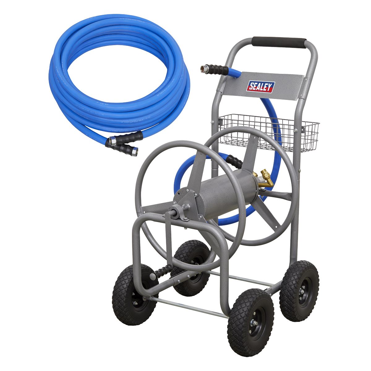Sealey HRKIT30 Heavy-Duty Hose Reel Cart with 30m Heavy-Duty Ø19mm Hot & Cold Rubber Water Hose Sealey