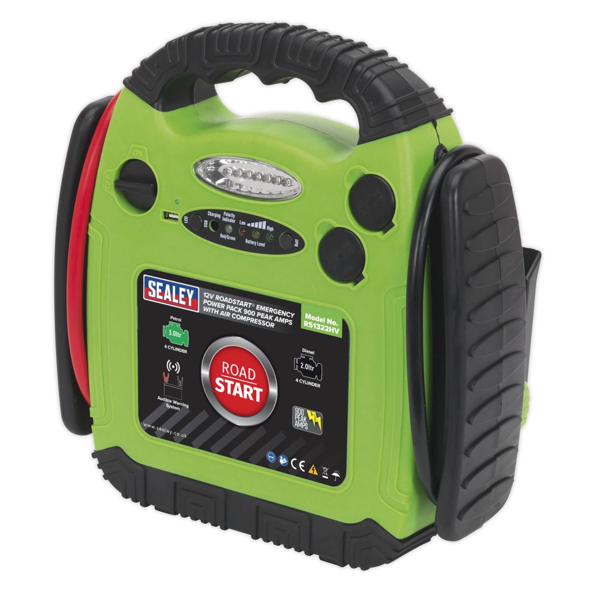 Sealey RS1322HV RoadStart® Emergency Jump Starter with Air Compressor 12V 900 Peak Amps Sealey