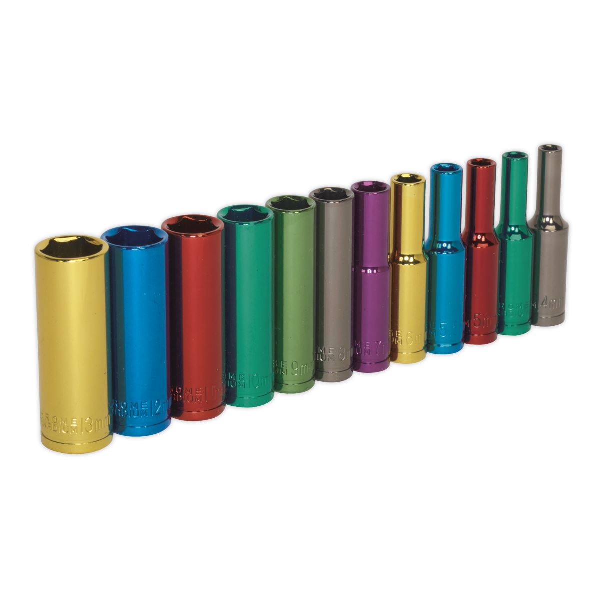 Sealey AK282D Multi-Coloured Socket Set 12pc 1/4"Sq Drive Deep WallDrive® Metric Sealey