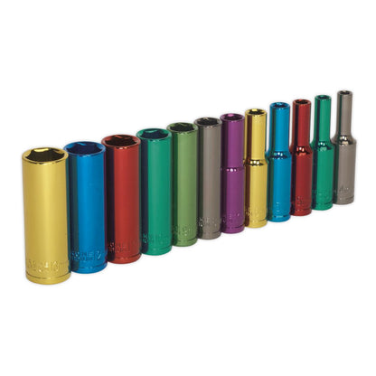 Sealey AK282D Multi-Coloured Socket Set 12pc 1/4"Sq Drive Deep WallDrive® Metric Sealey