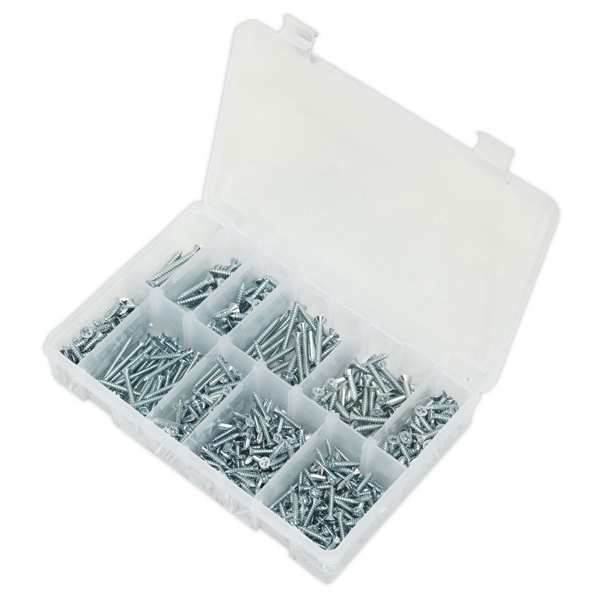 Sealey AB065STCP Self-Tapping Screw Assortment 600pc Countersunk Pozi Zinc Sealey