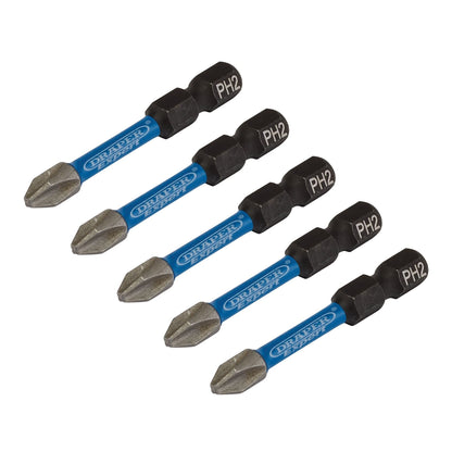 Draper 05499 Expert Cross Slot/PH Type Impact Screwdriver Bits No.2 x 50mm 1/4" Hex Pack of 5 Draper