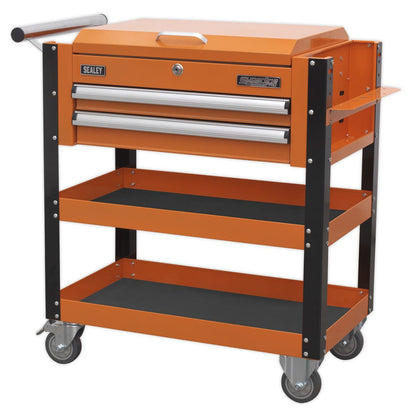 Sealey AP760MO Heavy-Duty Mobile Tool & Parts Trolley 2 Drawers & Lockable Top - Orange Sealey