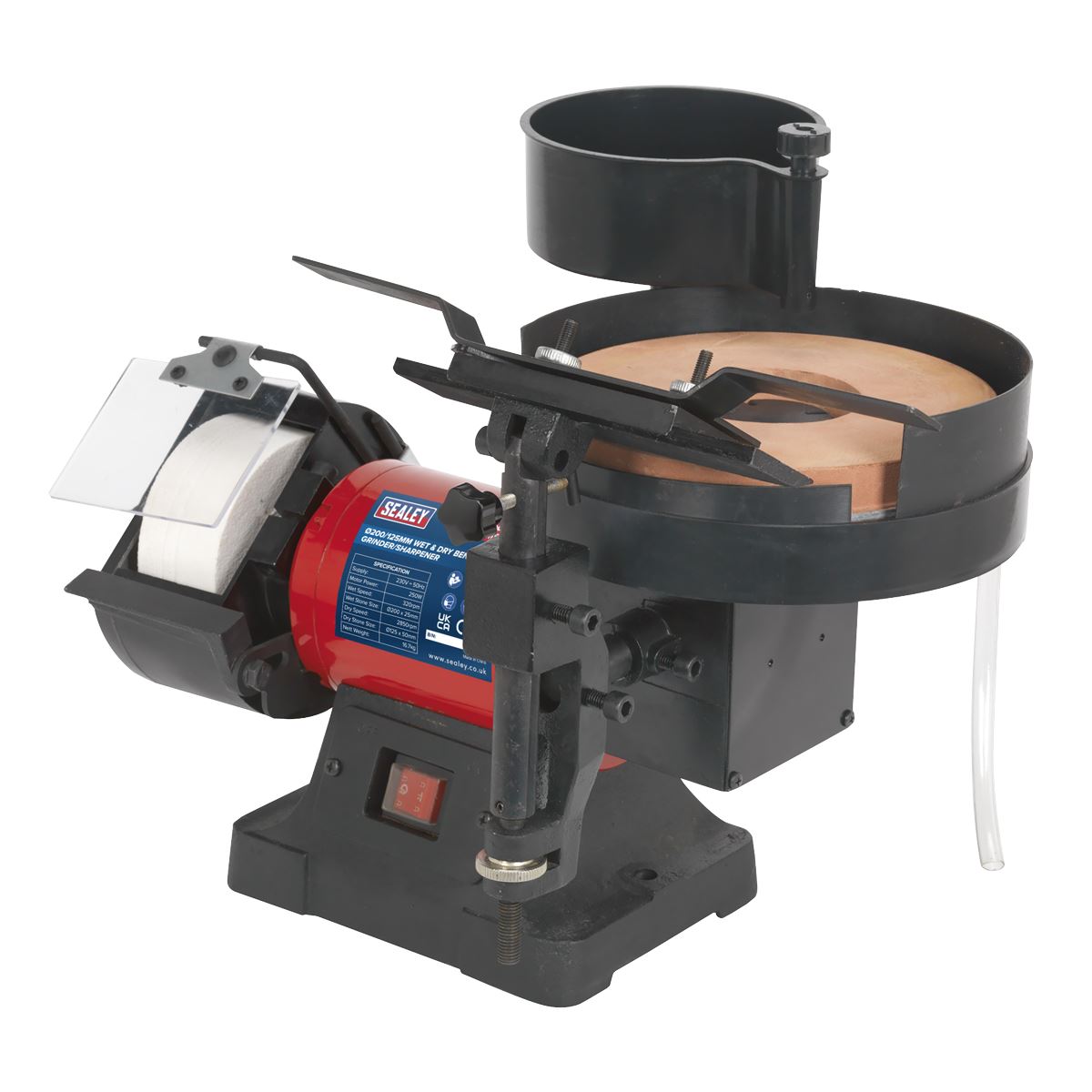 Sealey SMS2107 Bench Grinder/Sharpener Wet & Dry Ø200/125mm 250W/230V Sealey