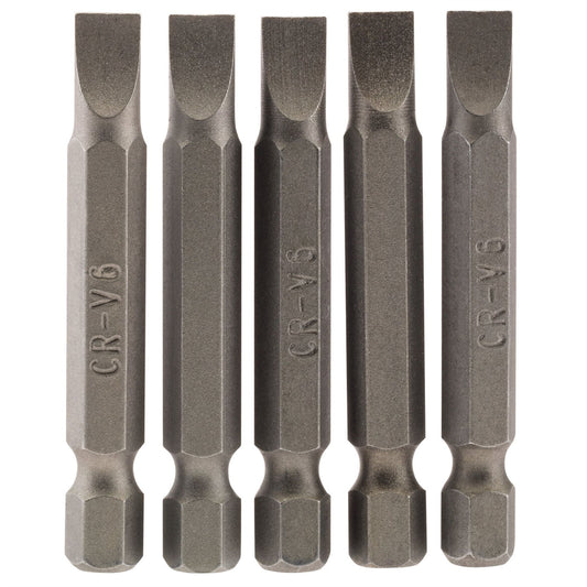 Draper 64273 Plain Slot Insert Bit 6mm 1/4" Hex 50mm Long Pack of 5 Draper