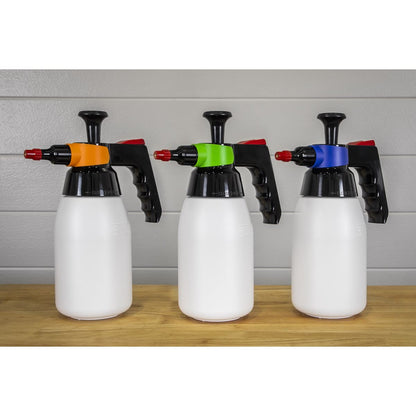 Sealey SCSGCOMBO Premium Pressure Solvent Sprayers 1L & Colour-Coded Caps Combo Sealey