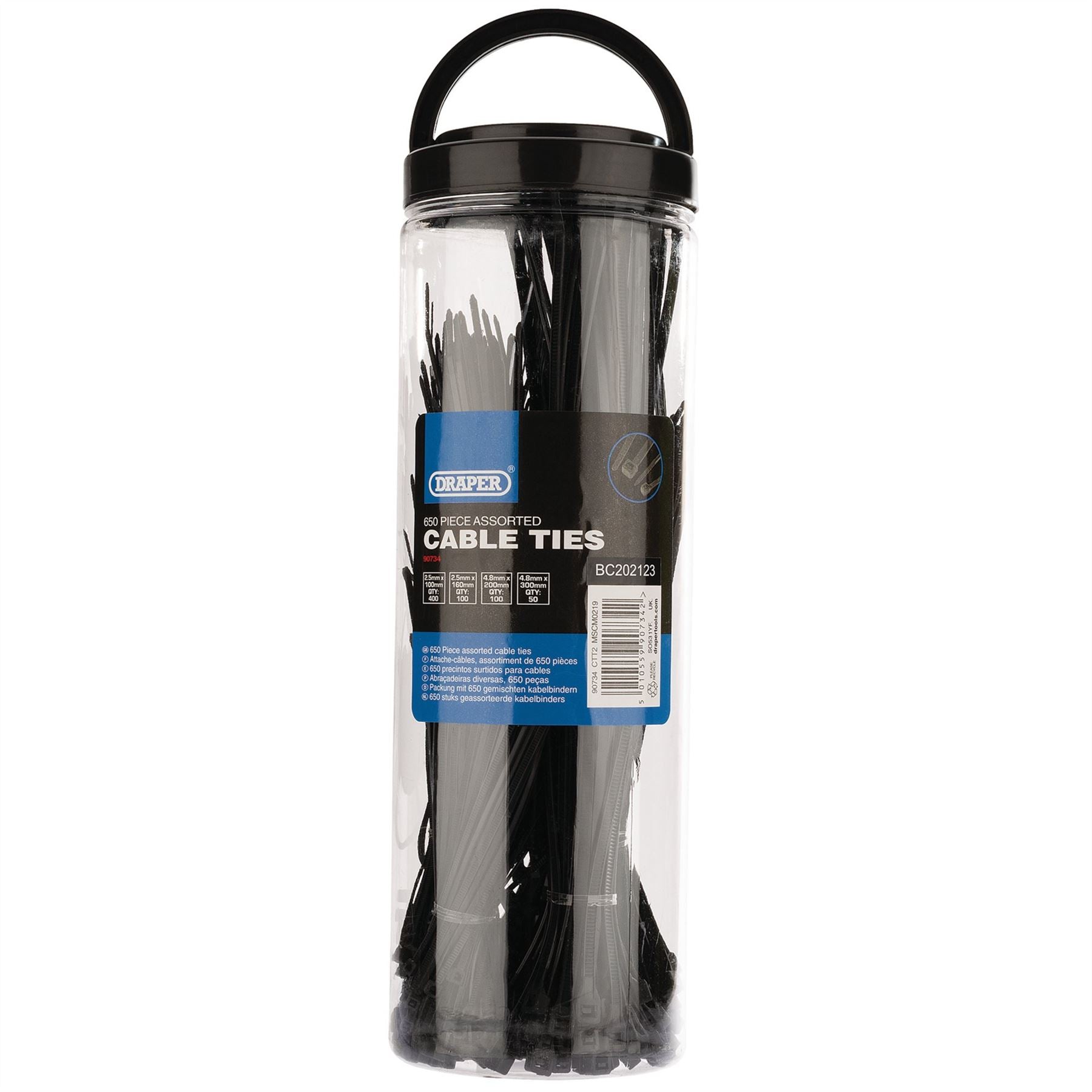 Draper 90734 Assorted Nylon Cable Ties Pack of 650 Draper