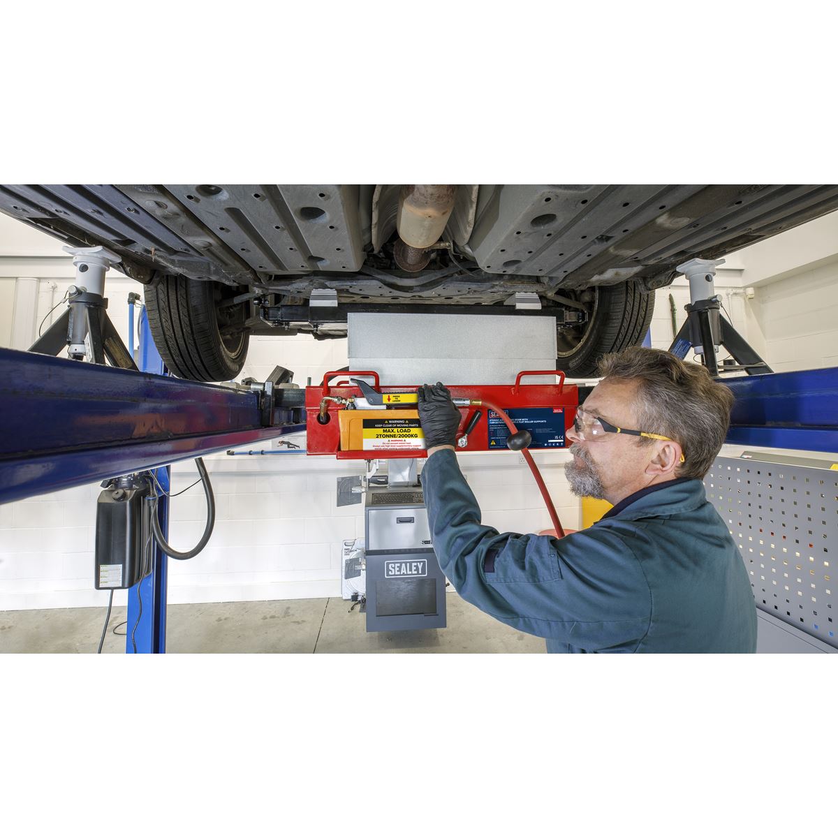 Sealey SJBEX200A Air Jacking Beam 2 Tonne with Arm Extenders & Flat Roller Supports Sealey