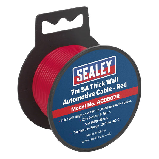 Sealey AC0507R Automotive Cable Thick Wall 5A 7m Red Sealey