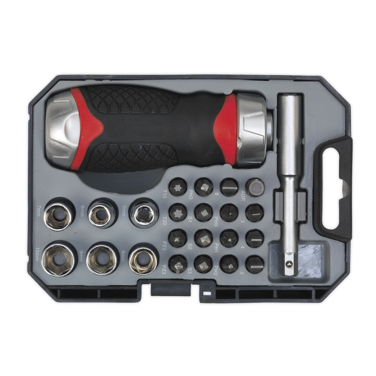 Sealey AK64906 Fine Tooth Ratchet Screwdriver Socket & Bit Set 24pc Stubby Sealey