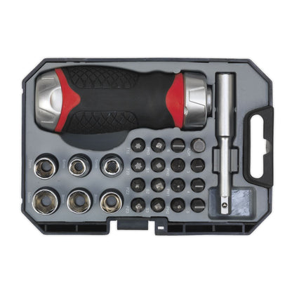 Sealey AK64906 Fine Tooth Ratchet Screwdriver Socket & Bit Set 24pc Stubby Sealey