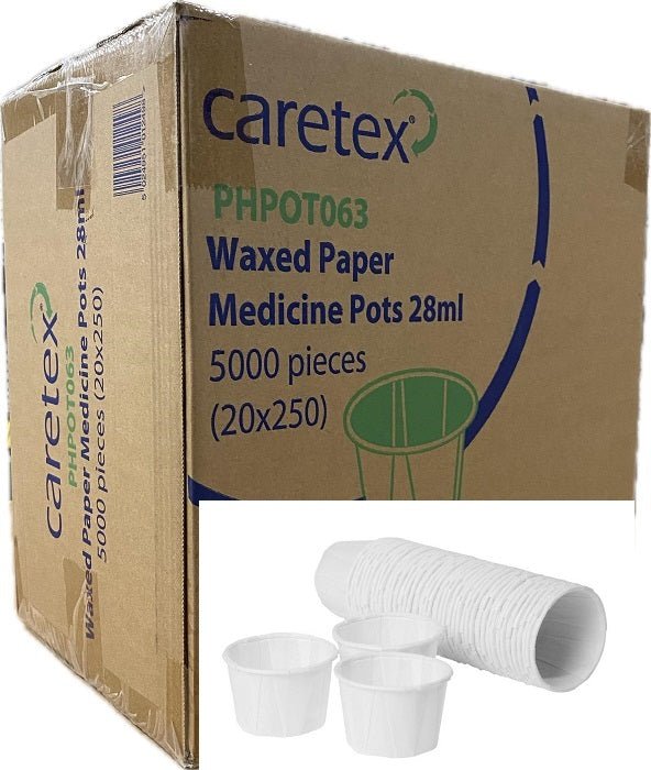 Caretex Wax Paper Medicine Pots 28ml 20 Boxes Case 5000 Caretex