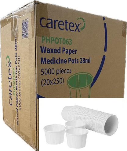 Caretex Wax Paper Medicine Pots 28ml 20 Boxes Case 5000 Caretex