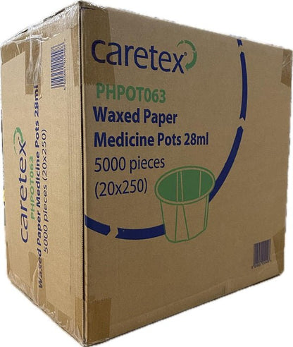 Caretex Wax Paper Medicine Pots 28ml 20 Boxes Case 5000 Caretex