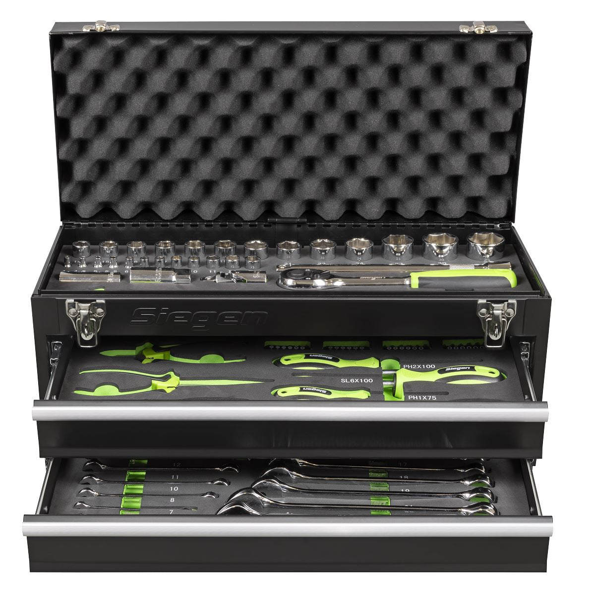 Siegen S01055 Portable Tool Chest 2 Drawer with 90pc Tool Kit Siegen