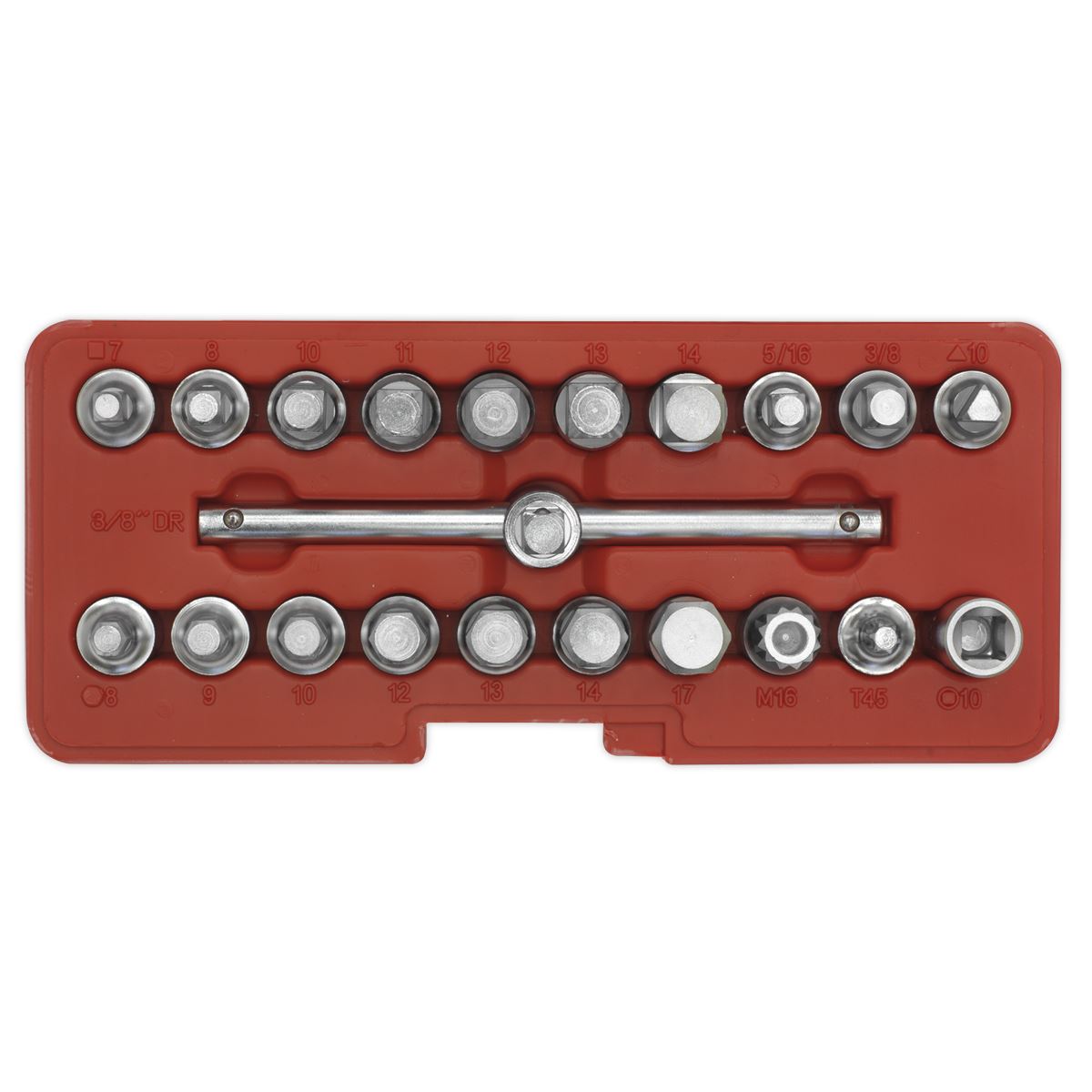 Sealey AK6586 Oil Drain Plug Key Set 21pc 3/8"Sq Drive Sealey