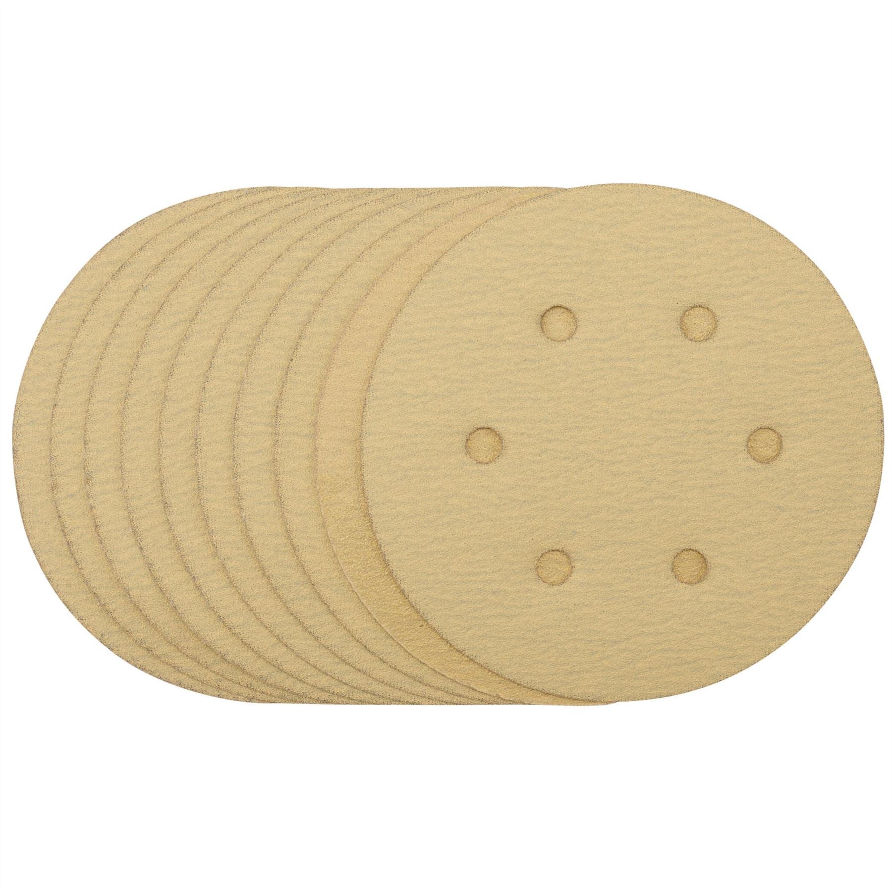 Draper 64025 Gold Sanding Discs with Hook & Loop 150mm 120 Grit 6 Dust Extraction Holes Pack of 10 Pack of 10 Draper
