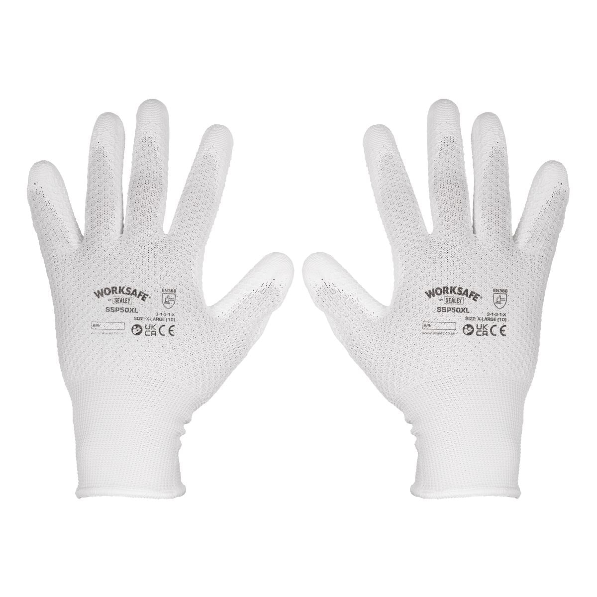 Sealey SSP50XL/B120 White Precision Grip Gloves - (X-Large) - Box of 120 Pairs Sealey