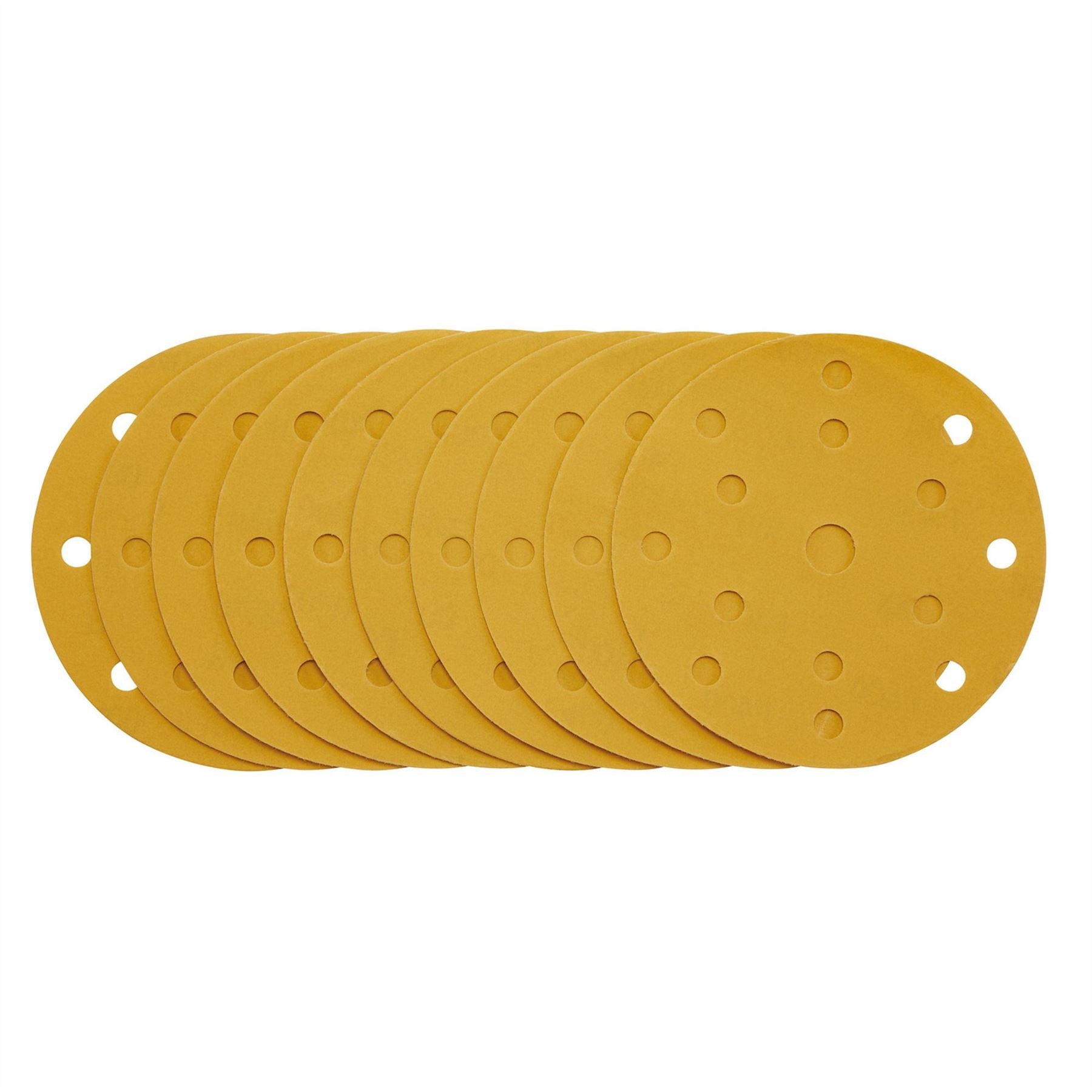 Draper 08478 Gold Sanding Discs with Hook & Loop 150mm 400 Grit 15 Dust Extraction Holes Pack of 10 Draper