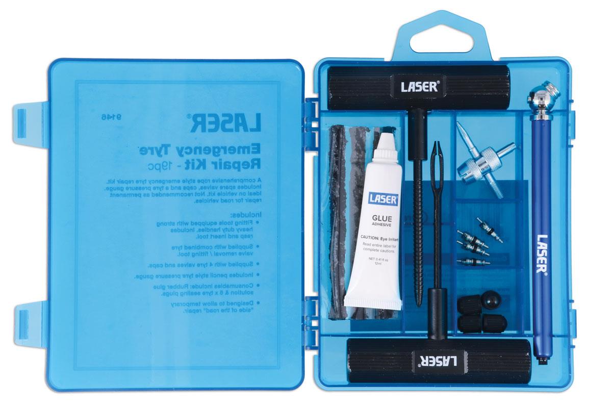 Laser 9146 Emergency Tyre Repair Kit 19pc Laser Tools
