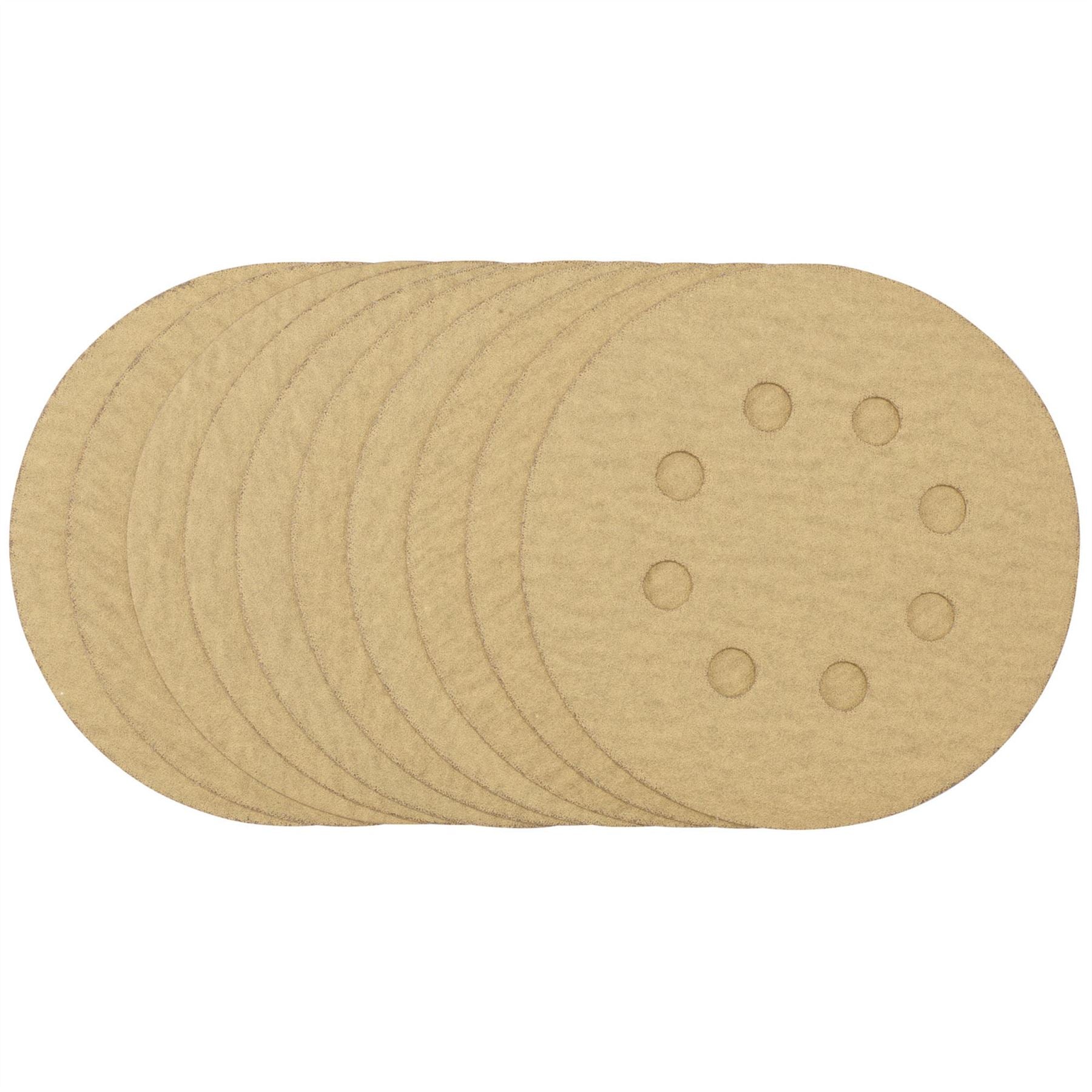 Draper 58113 Gold Sanding Discs with Hook & Loop 125mm 180 Grit 8 Dust Extraction Holes Pack of 10 Draper