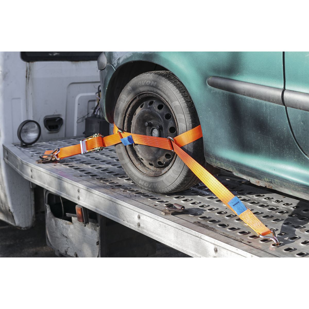 Sealey TDRWS Car Transporter Ratchet Strap 50mm x 3m Steel Wheel - Single 4500kg Breaking Strength Sealey