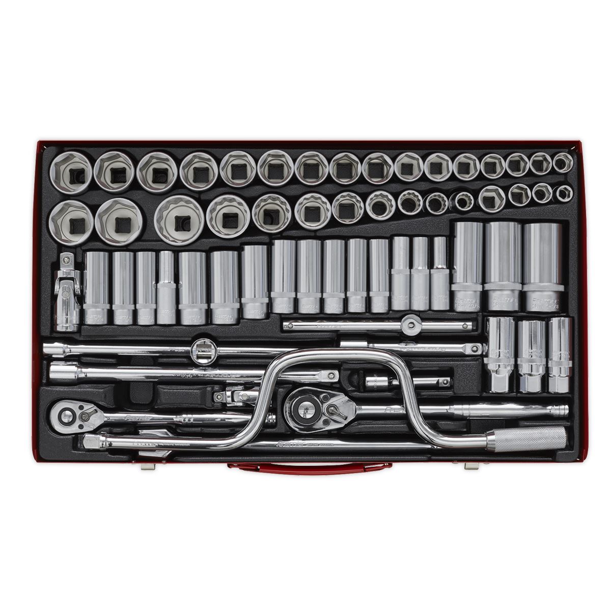 Sealey AK694 Socket Set 64pc 3/8" & 1/2"Sq Drive 6pt WallDrive® - Metric/Imperial Sealey