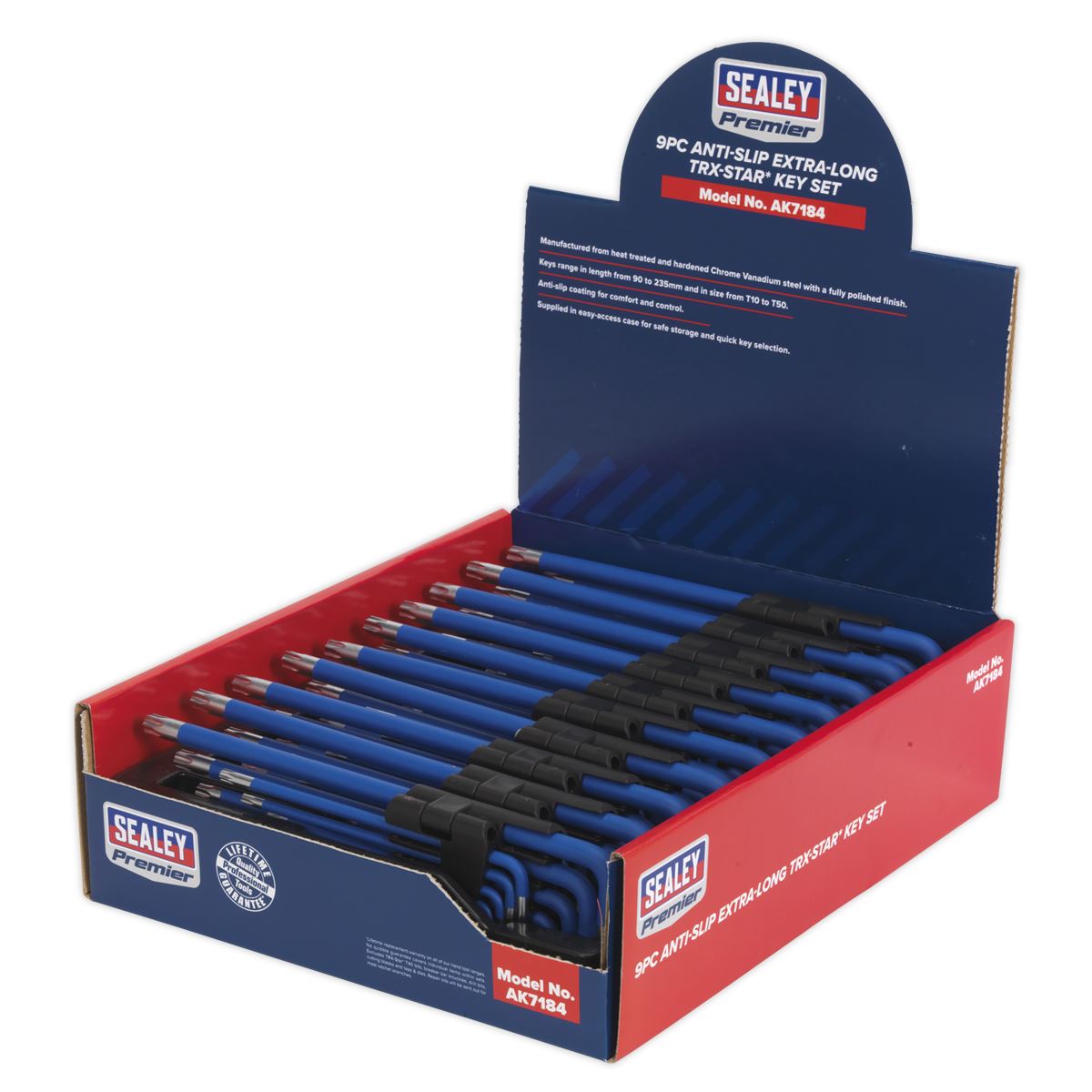 Sealey AK7184 TRX-Star* Key Set 9pc Extra-Long Anti-Slip Display Box of 10 Sealey