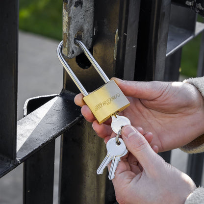 Siegen S0989 Brass Body Padlock with Brass Cylinder Long Shackle 40mm Siegen