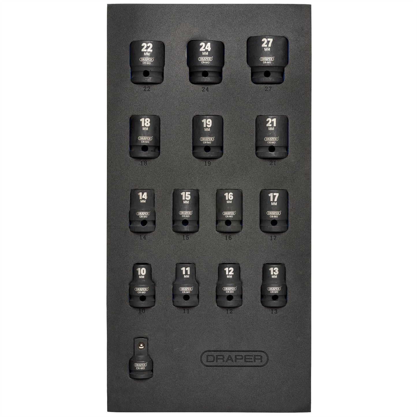 Draper 63415 HI-TORQ® Metric Impact Socket Set in EVA Drawer Insert Tray 1/2" Sq. Dr. 15 Piece Draper