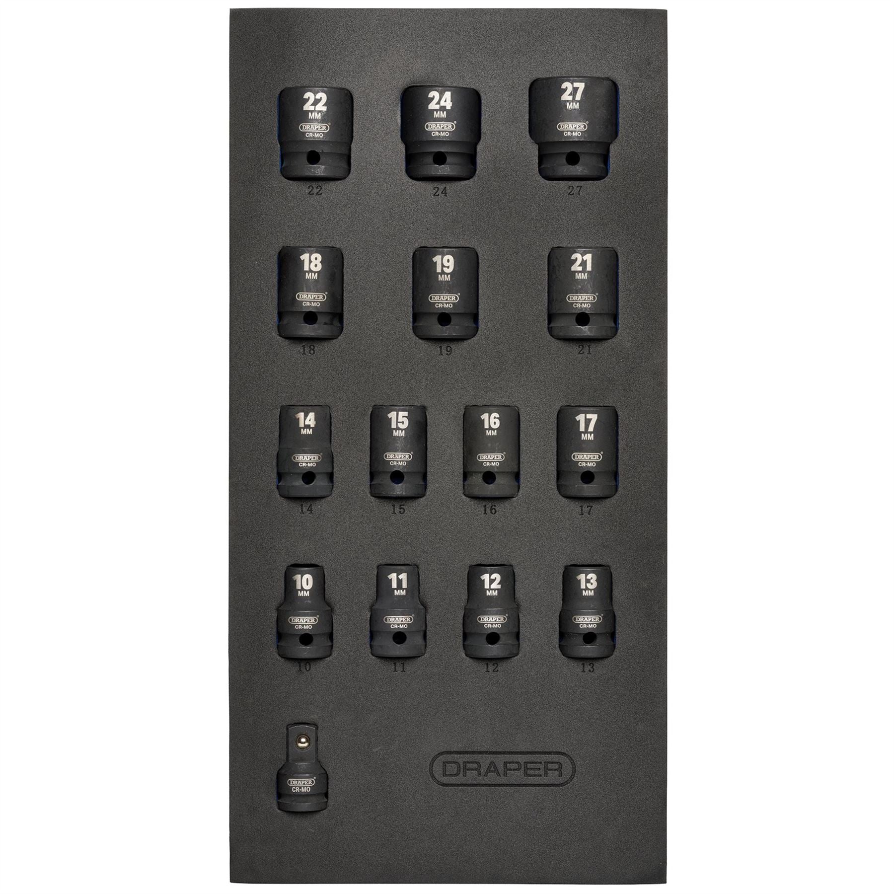 Draper 63415 HI-TORQ® Metric Impact Socket Set in EVA Drawer Insert Tray 1/2" Sq. Dr. 15 Piece Draper