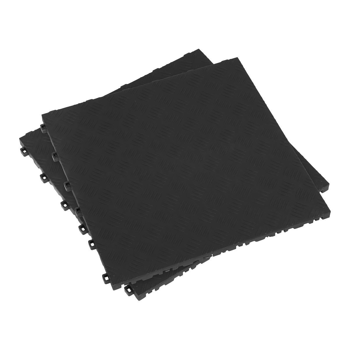 Sealey FT3B Polypropylene Floor Tile 400 x 400mm - Black Treadplate - Pack of 9 Sealey
