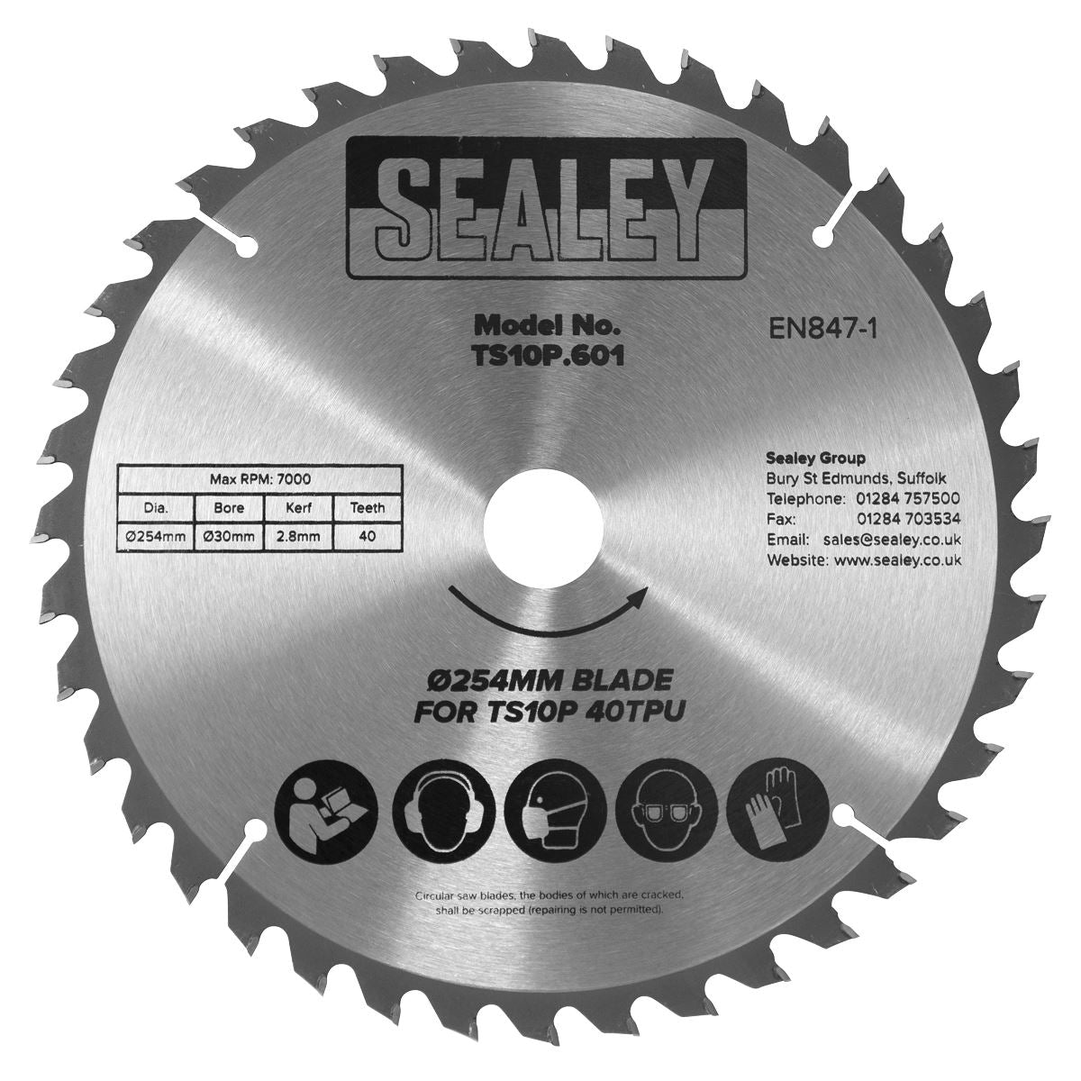 Sealey TS10P.601 Blade Ø254mm x 2.8mm/Ø30mm Bore 40tpu Sealey
