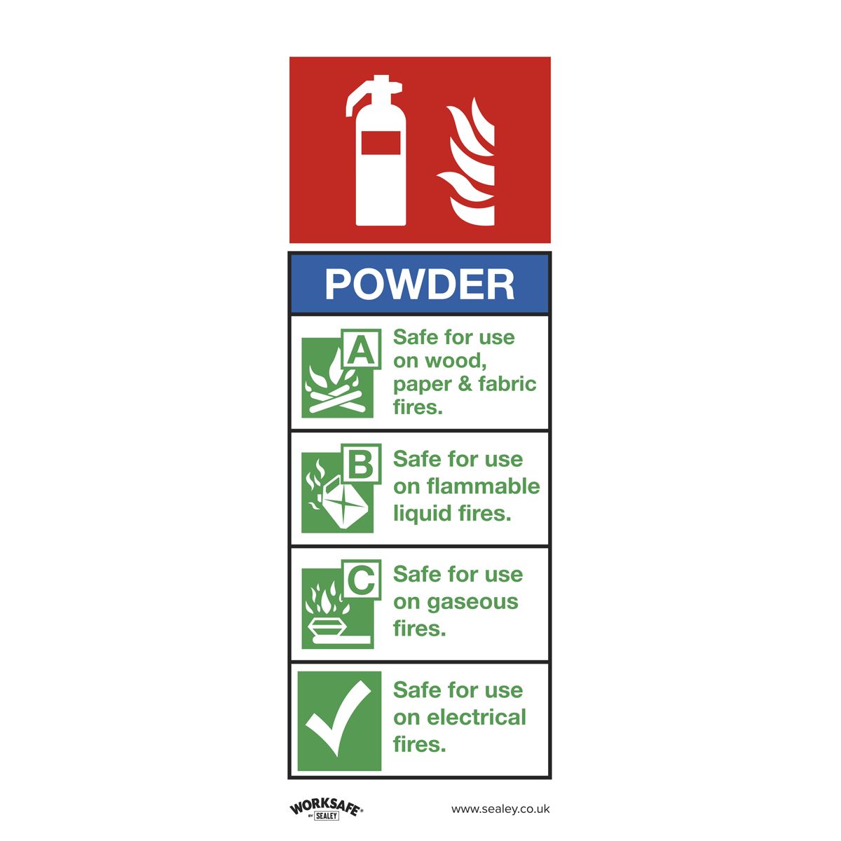 Sealey SS52V1 Safe Conditions Safety Sign - Powder Fire Extinguisher - Self-Adhesive Vinyl Sealey