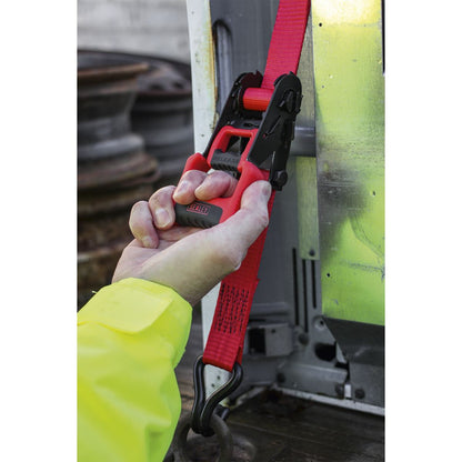 Sealey TD41248JD Ratchet Straps 32mm x 4.9m Polyester Webbing with J-Hooks 1200kg Breaking Strength - 2 Pairs Sealey
