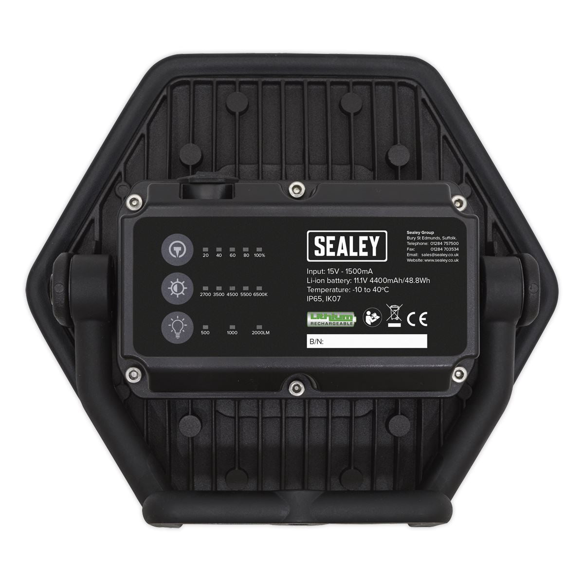 Sealey LED068 Rechargeable Floodlight 20W COB LED Lithium-ion - Colour Match CRI 96 Sealey