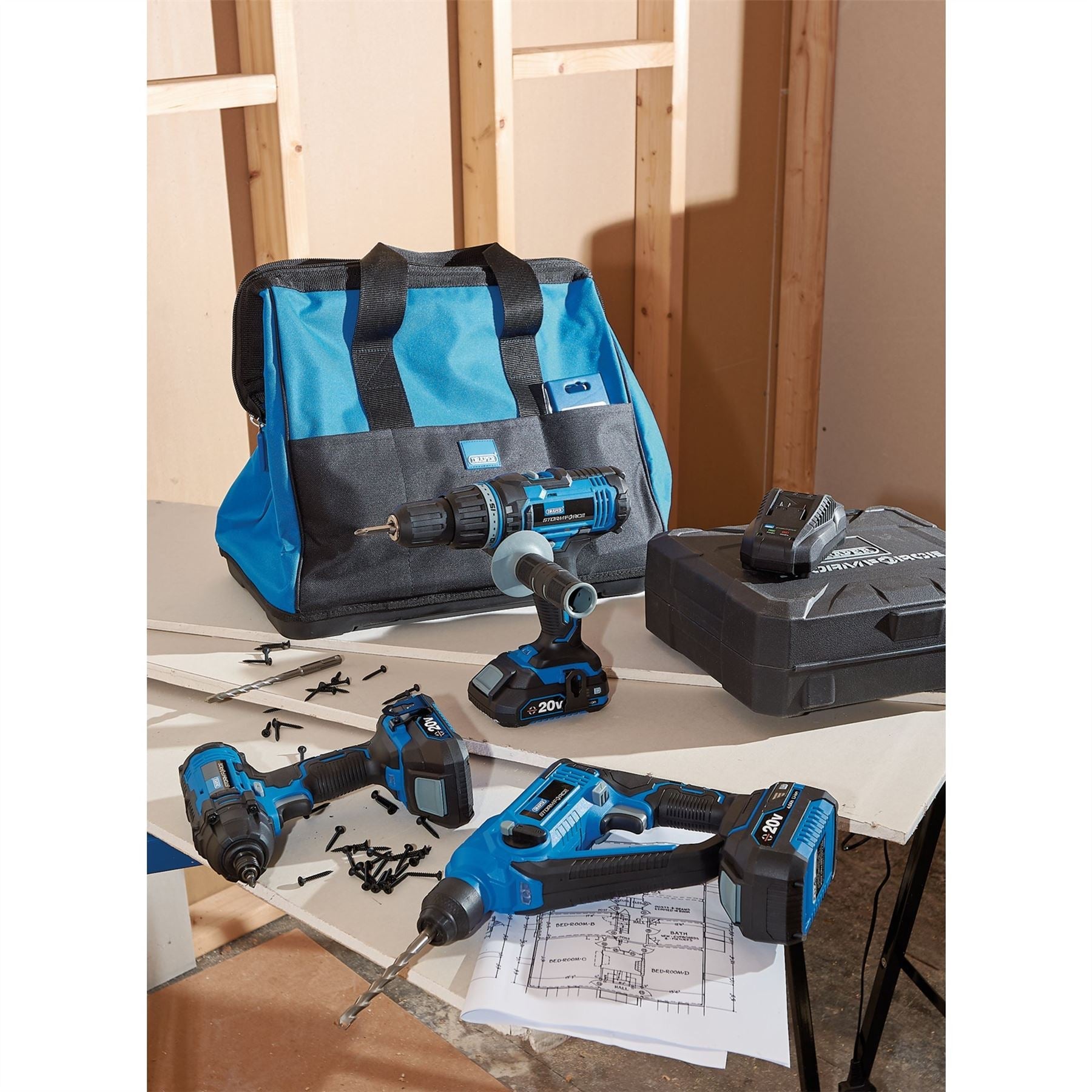 Draper 40449 Storm Force® 20V Cordless Fixing Kit 8 Piece Draper